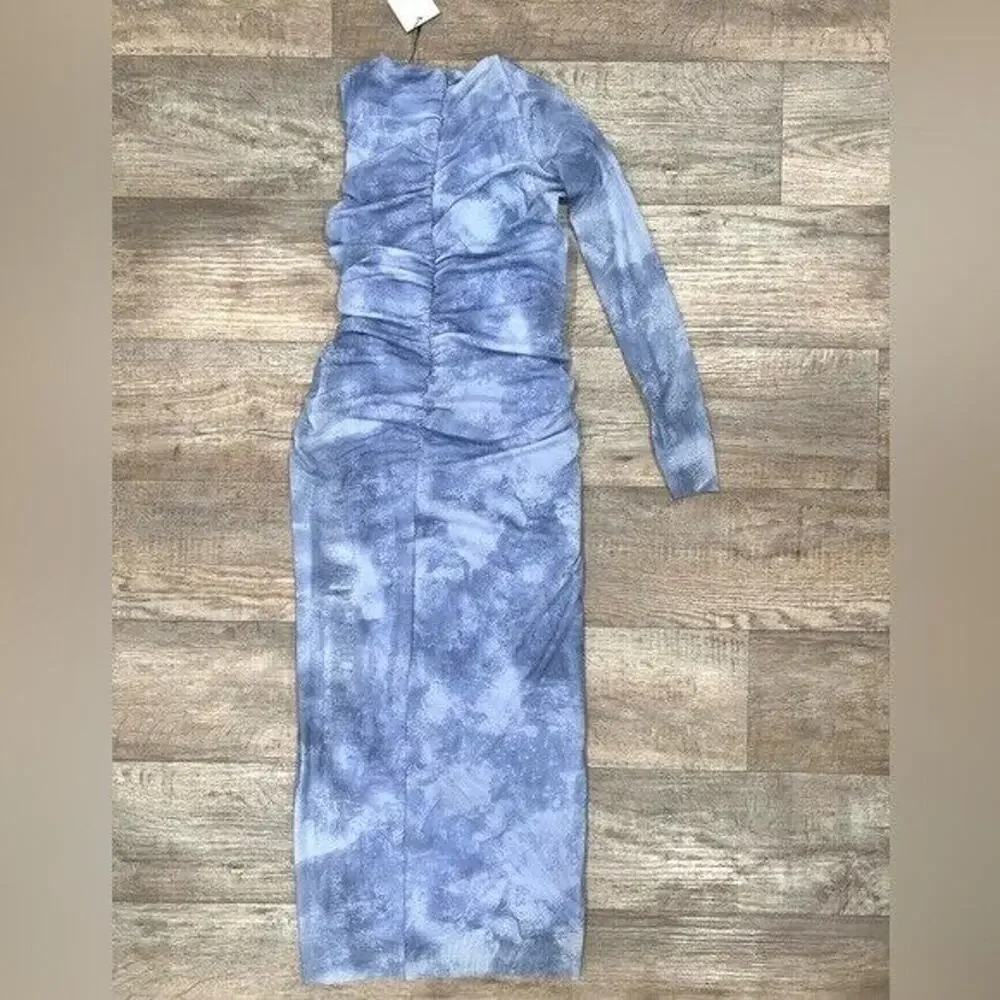 ZARA BLOGGER FAVE!!! Blue Fitted One-Sleeve Midi Dress NWT 💙 - Picture 16 of 16